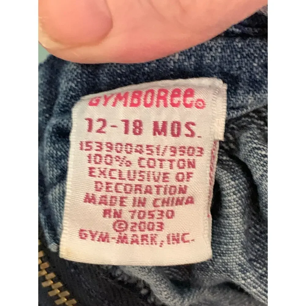 Gymboree Vintage Denim Jumper Dress Embroidered Floral Blue 12-18 Mos.